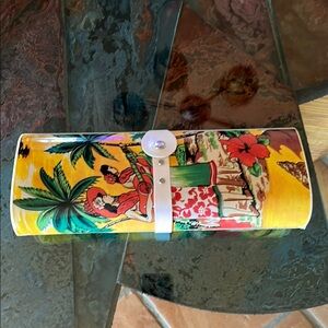 Vintage Tropical Print Clutch with White Strap